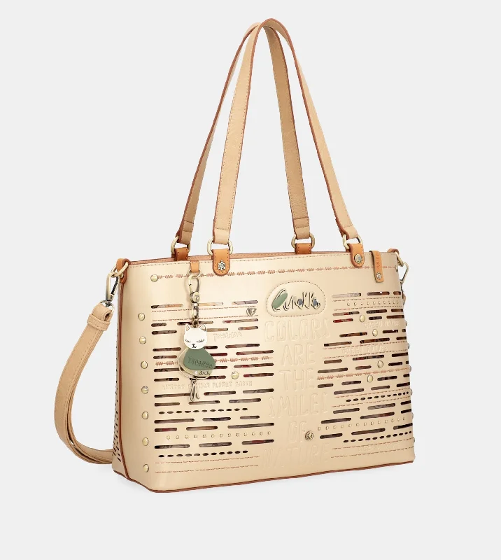 Tote Bag with Adjustable Shoulder Strap in Olive Green for Comfortable CarryingNature Pachamama large golden tote bag