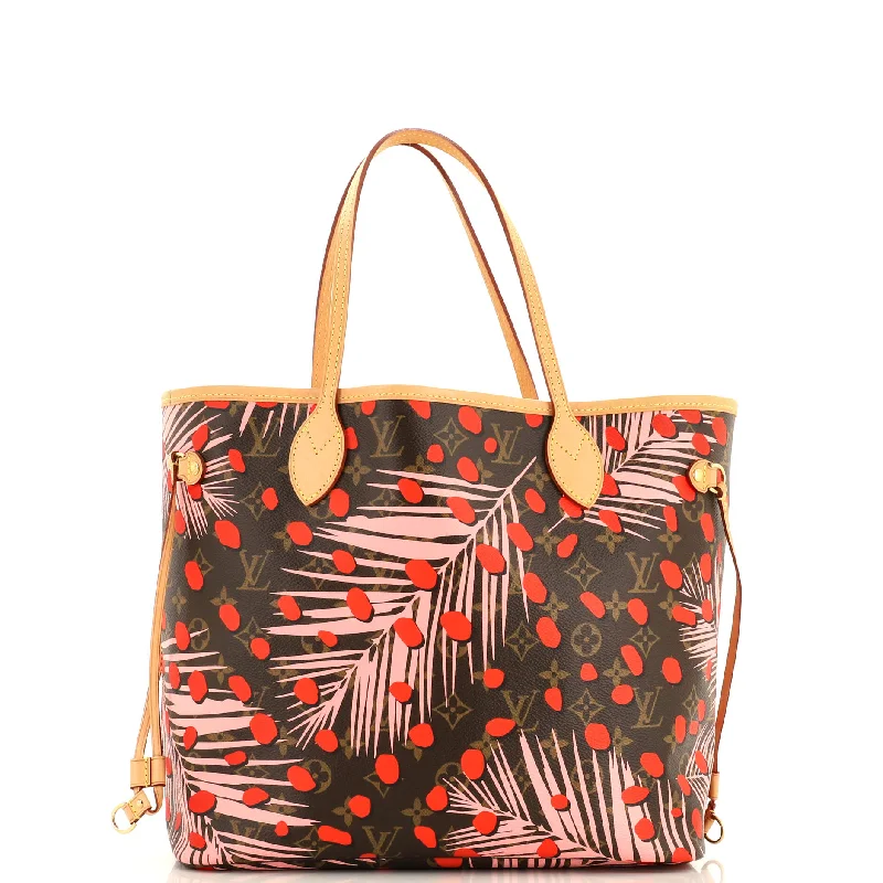 Embroidered Tote Bag in Beige with Floral Motifs for a Boho - Chic VibeNeverfull NM Tote Limited Edition Monogram Jungle Dots MM