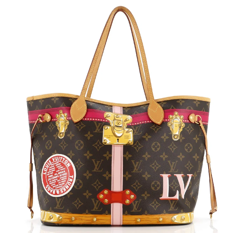 Women's Tote Bag with Detachable Pouch in Purple for Added ConvenienceNeverfull NM Tote Limited Edition Summer Trunks Monogram Canvas MM Women's Tote Bag with Detachable Pouch in Purple for Added ConvenienceNeverfull NM Tote Limited Edition Summer Trunks Monogram Canvas MM