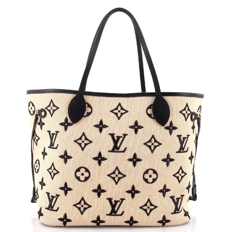 Faux Fur - Trimmed Tote Bag in White for a Cozy Winter LookNeverfull NM Tote Monogram Giant Embroidered Cotton MM Faux Fur - Trimmed Tote Bag in White for a Cozy Winter LookNeverfull NM Tote Monogram Giant Embroidered Cotton MM