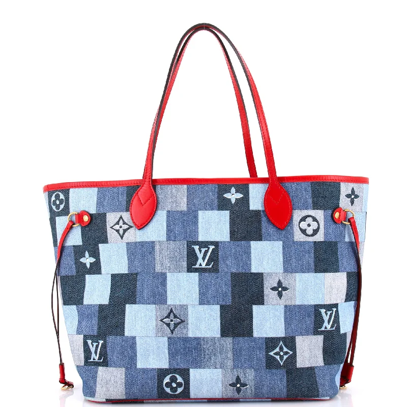 Monogrammed Tote Bag in Brown Leather with Personalized Initials for a Custom and Elegant TouchNeverfull Tote Damier and Monogram Patchwork Denim MM