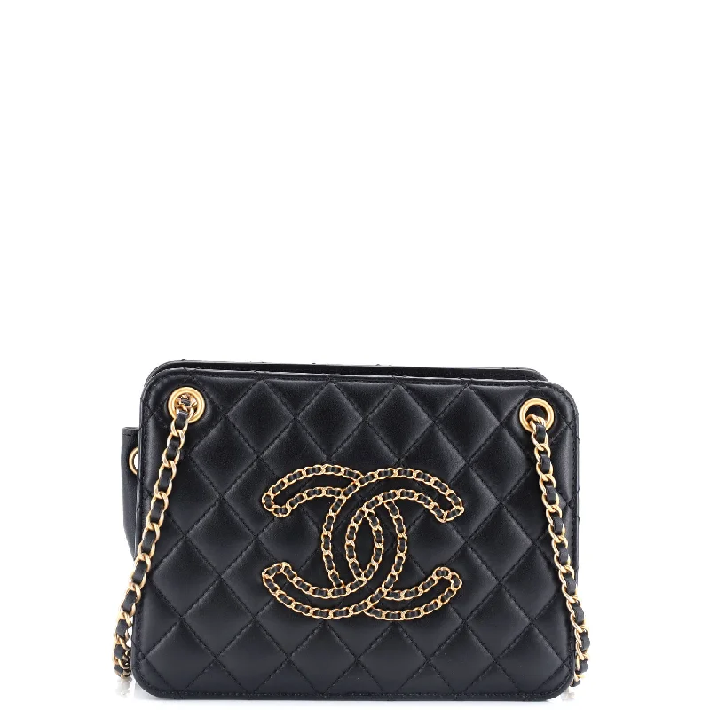 Large Capacity Genuine Leather Women's Tote Bag in Black for Work and CommutingOnce Upon a Time Chain CC Accordion Tote Quilted Calfskin Small