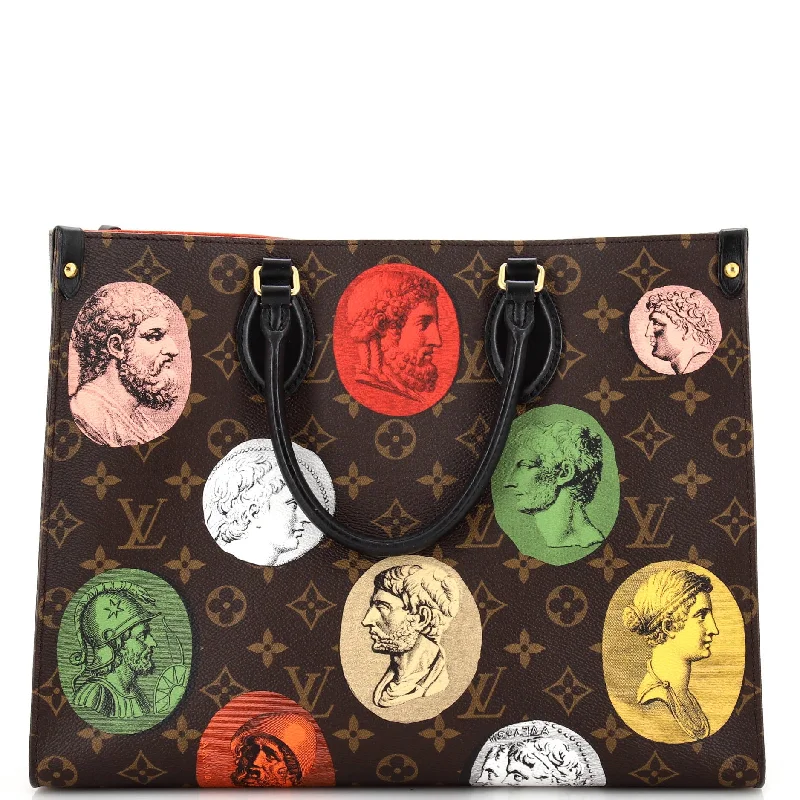 Oversized Jute Tote Bag in Natural Color with Rope Handles for a Beach VacationOnTheGo Tote Limited Edition Fornasetti Cameo Monogram Canvas MM