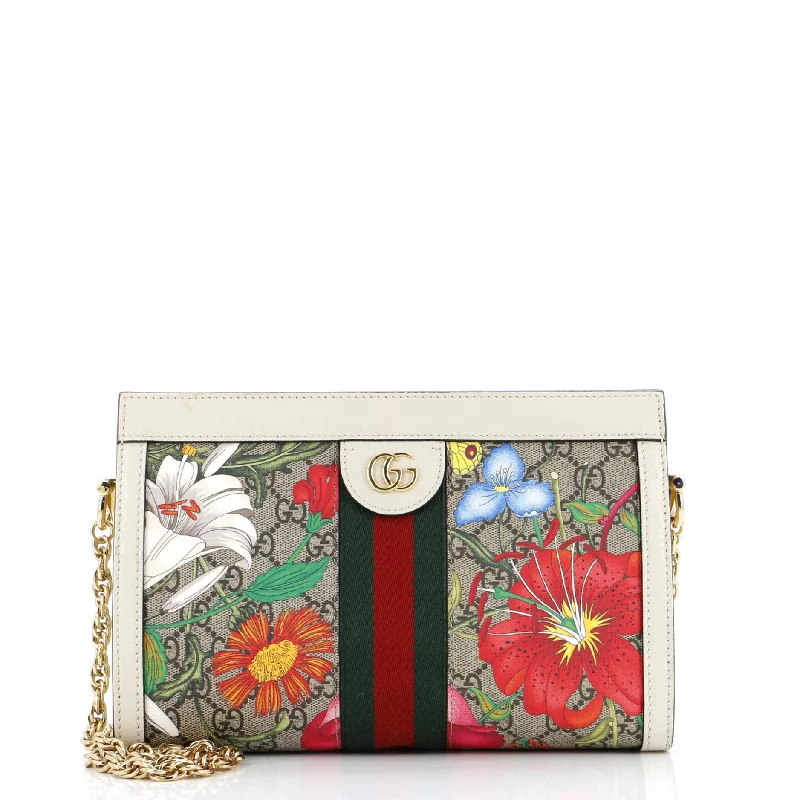 Vegan Leather Shoulder Bag in Gray for Ethical Fashion LoversOphidia Chain Shoulder Bag Flora GG Coated Canvas Small