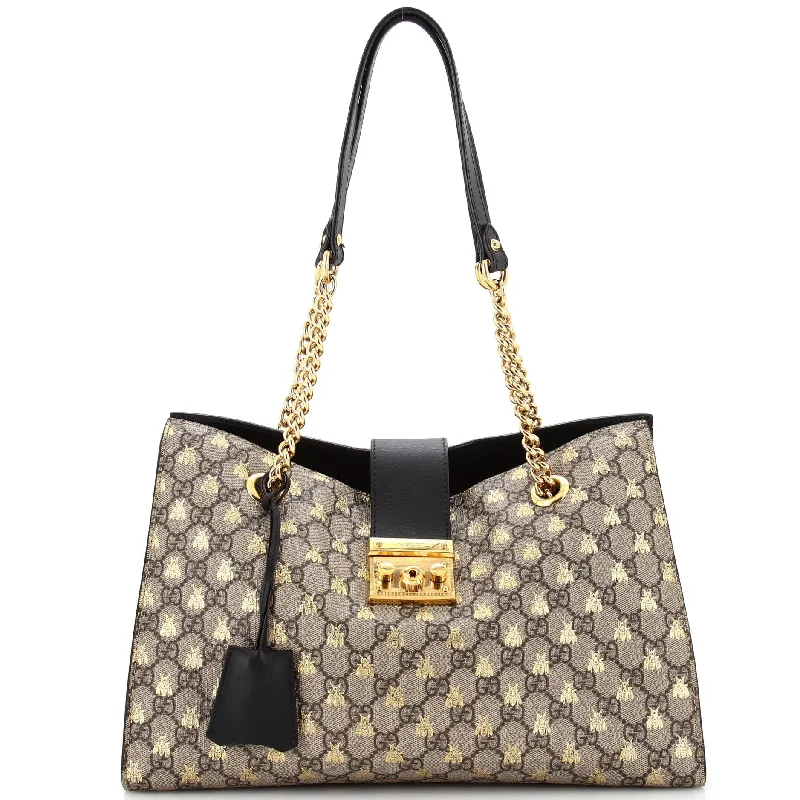 Tote Bag with Adjustable Shoulder Strap in Olive Green for Comfortable CarryingPadlock Chain Tote Printed GG Coated Canvas Medium Tote Bag with Adjustable Shoulder Strap in Olive Green for Comfortable CarryingPadlock Chain Tote Printed GG Coated Canvas Medium