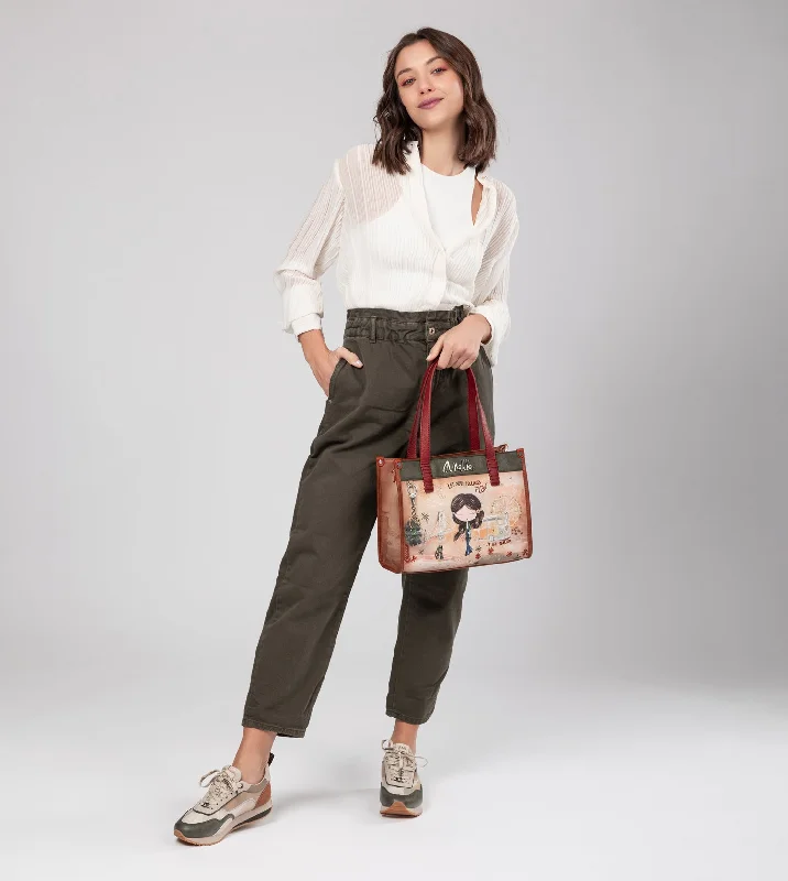 Tote Bag with Adjustable Shoulder Strap in Olive Green for Comfortable CarryingPeace & Love camel tote