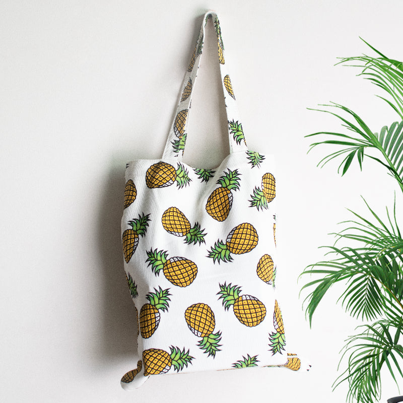 Large Capacity Genuine Leather Women's Tote Bag in Black for Work and CommutingPineapple White Tote Bag