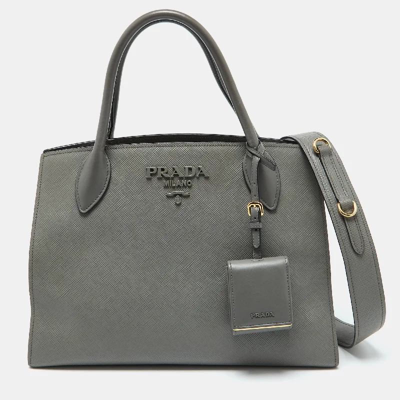Women's Tote Bag with Inner Compartments in Gray for Organizing Everyday EssentialsSmall Vegan Leather Tote Bag in Blush Pink with Gold - Tone Hardware for a Feminine and Stylish AccessoryPrada Grey Saffiano Cuir Leather Monochrome Tote