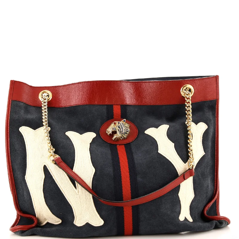 Women's Tote Bag with Magnetic Closure in Orange for Easy Access on the GoRajah Chain Tote Suede with Applique Large