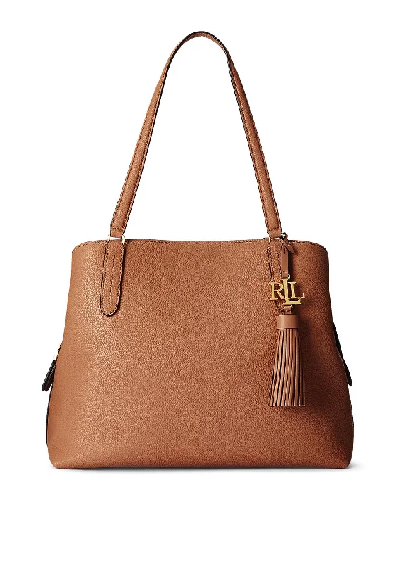 Quilted Tote Bag in Cream with Silver Hardware for a Classic and Sophisticated StyleRalph Lauren Quinn Large Leather Tote Bag, Tan