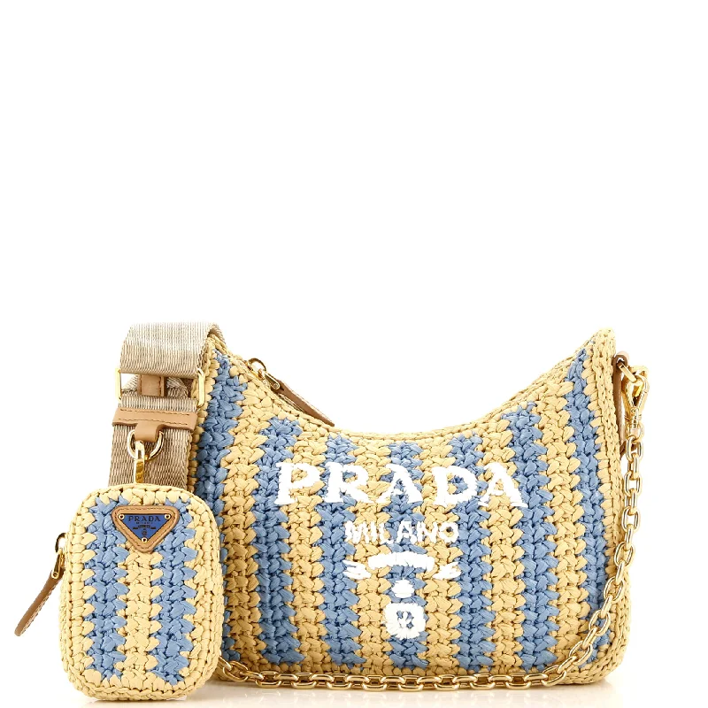 Crossbody Shoulder Bag in Black Leather with Gold Hardware for Night OutsRe-Edition 2005 Shoulder Bag Raffia Small