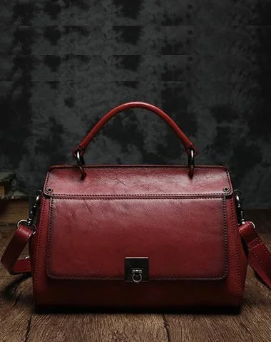 Shoulder Bag with Chain Strap in Silver for a Trendy AppearanceRed Vintage Womens Leather Satchel Handbags Brown Shoulder Bag Purses for Ladies