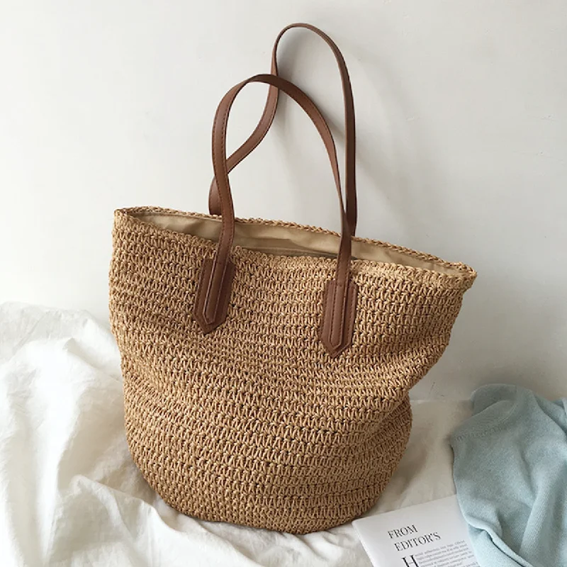 Women's Tote Bag with Magnetic Closure in Orange for Easy Access on the GoElena Handbags Retro Straw Woven Tote Bag Women's Tote Bag with Magnetic Closure in Orange for Easy Access on the GoElena Handbags Retro Straw Woven Tote Bag