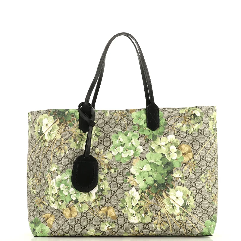 Oversized Jute Tote Bag in Natural Color with Rope Handles for a Beach VacationReversible Tote Blooms GG Print Leather Large