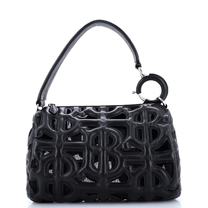 Metallic Shoulder Bag in Gold for Special OccasionsLeather Shoulder Bag with Magnetic Closure in Black for Quick AccessRhombi Shoulder Bag Laser Cut Leather and Mesh Small