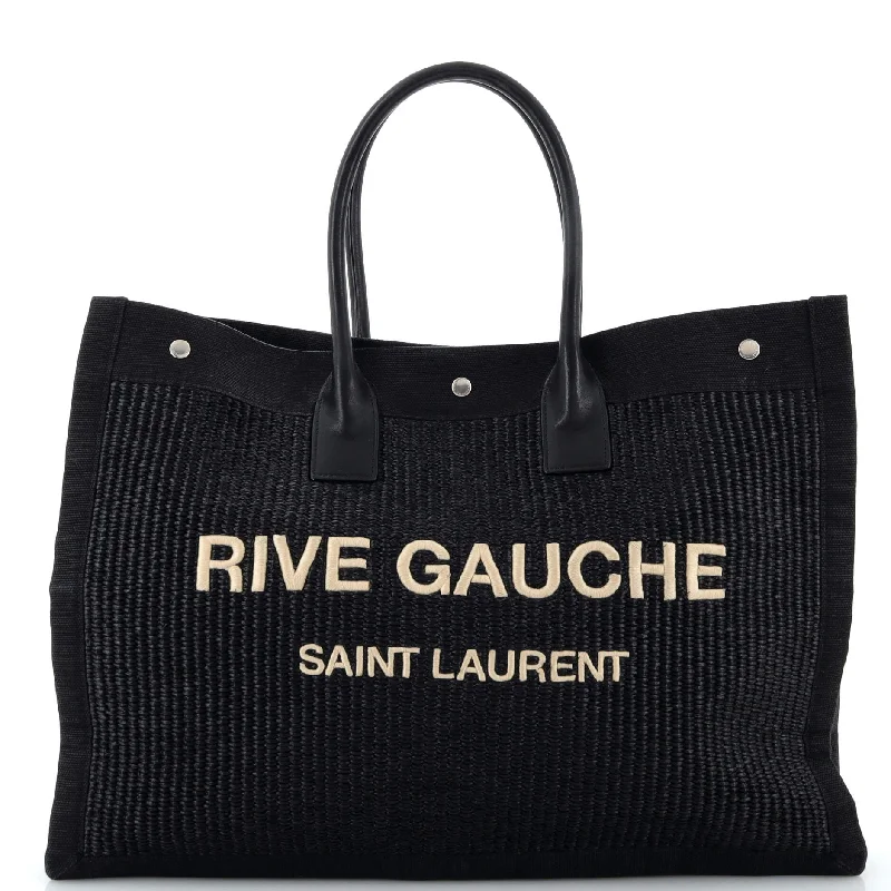 Oversized Jute Tote Bag in Natural Color with Rope Handles for a Beach VacationRive Gauche Shopper Tote Raffia with Canvas Large