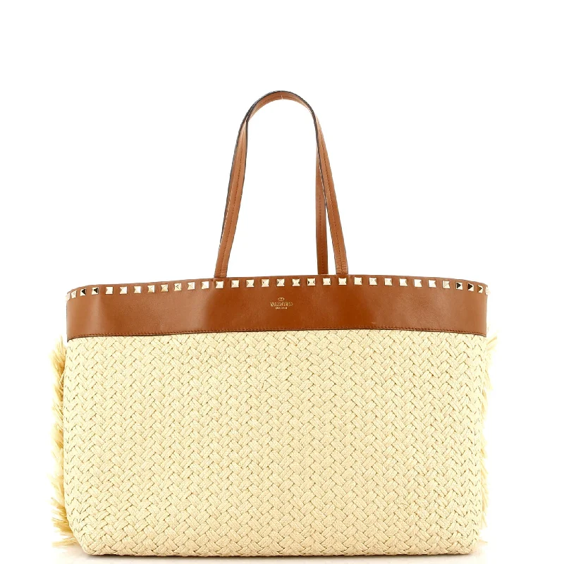 Faux Fur - Trimmed Tote Bag in White for a Cozy Winter LookLarge Capacity Genuine Leather Women's Tote Bag in Black for Work and CommutingRockstud Shopping Tote Raffia with Leather Large Faux Fur - Trimmed Tote Bag in White for a Cozy Winter LookLarge Capacity Genuine Leather Women's Tote Bag in Black for Work and CommutingRockstud Shopping Tote Raffia with Leather Large