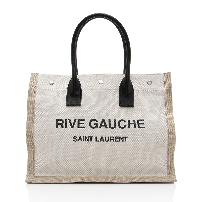 Women's Tote Bag with Inner Compartments in Gray for Organizing Everyday EssentialsGeometric - Printed Tote Bag in Multicolor for a Contemporary and Trendy OutfitSaint Laurent Canvas Calfskin Rive Gauche Small Tote