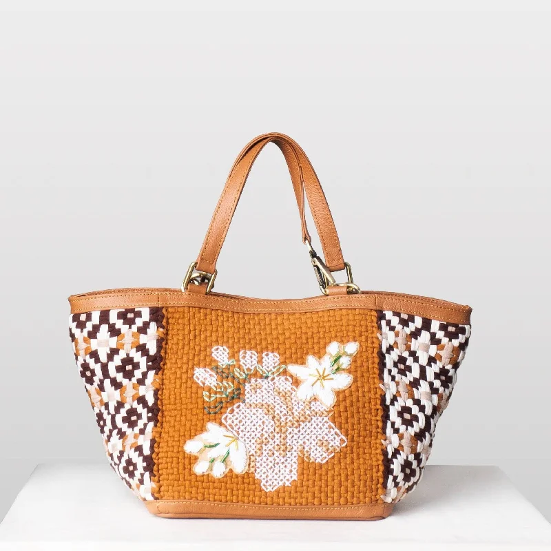 Monogrammed Tote Bag in Brown Leather with Personalized Initials for a Custom and Elegant Touch[Ready Today] Sampaguita Tote Tan