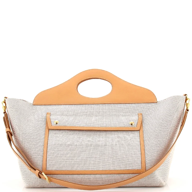 Women's Tote Bag with Detachable Pouch in Purple for Added ConvenienceSoft Pocket Tote Canvas with Leather Medium