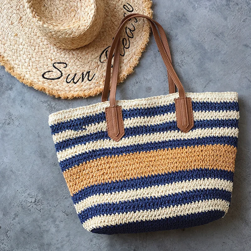Tote Bag with Adjustable Shoulder Strap in Olive Green for Comfortable CarryingElena Handbags Large Striped Straw Woven Tote Bag
