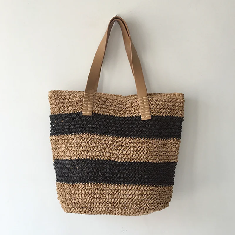 Women's Tote Bag with Magnetic Closure in Orange for Easy Access on the GoElena Handbags Striped Straw Woven Tote Bag