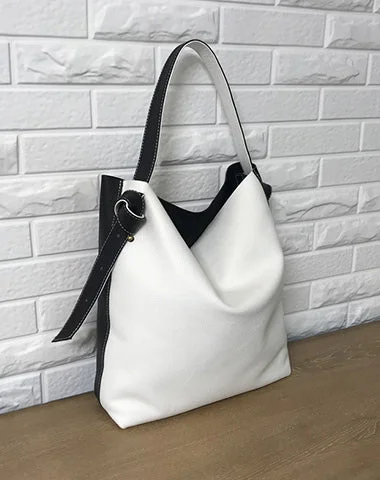 Embroidered Tote Bag in Beige with Floral Motifs for a Boho - Chic VibeFaux Fur - Trimmed Tote Bag in White for a Cozy Winter LookStylish White Black Leather Tote Bag Shoulder Tote Bag Crossbody Tote Purse For Women