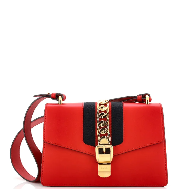 Printed Silk Shoulder Bag in Red for a Pop of ColorSylvie Shoulder Bag Leather Small