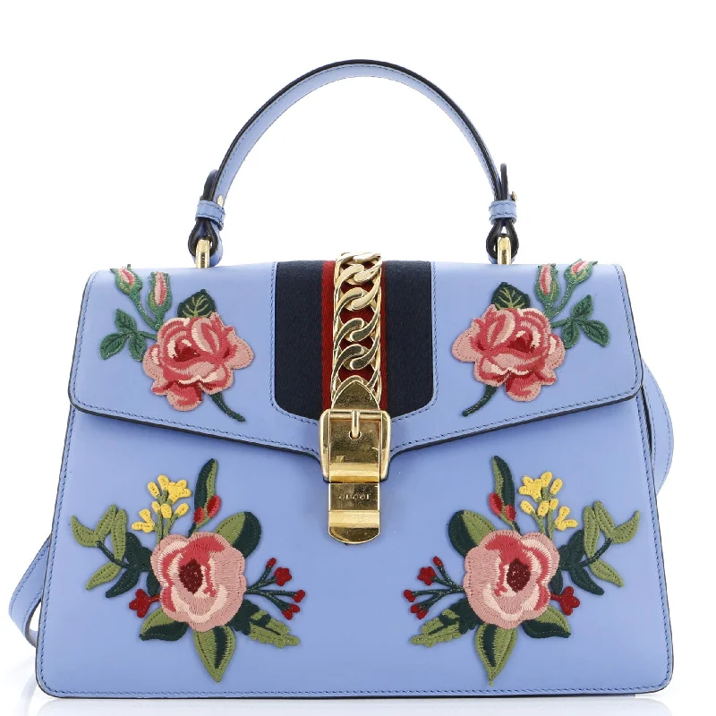 Sylvie Top Handle Bag Embroidered Leather Medium