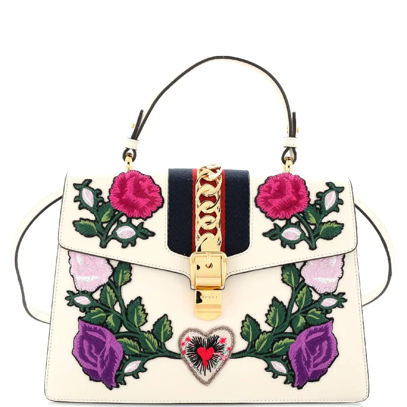 Sylvie Top Handle Bag Embroidered Leather Medium
