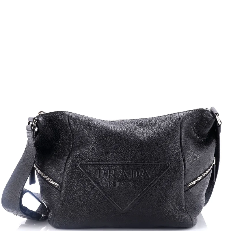 Shoulder Bag with Geometric Pattern in Multicolor for a Contemporary StyleTriangle Logo Embossed Side Zip Shoulder Bag Vitello Daino