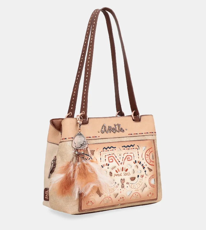 Embroidered Tote Bag in Beige with Floral Motifs for a Boho - Chic VibeTribe tote bag with 3 compartments