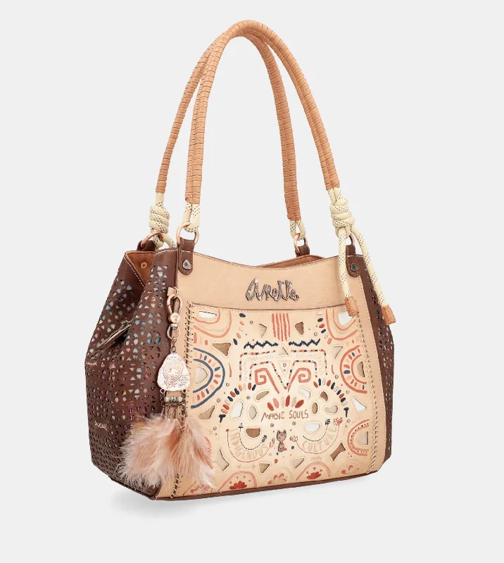 Monogrammed Tote Bag in Brown Leather with Personalized Initials for a Custom and Elegant TouchTribe tote bag with braided handles