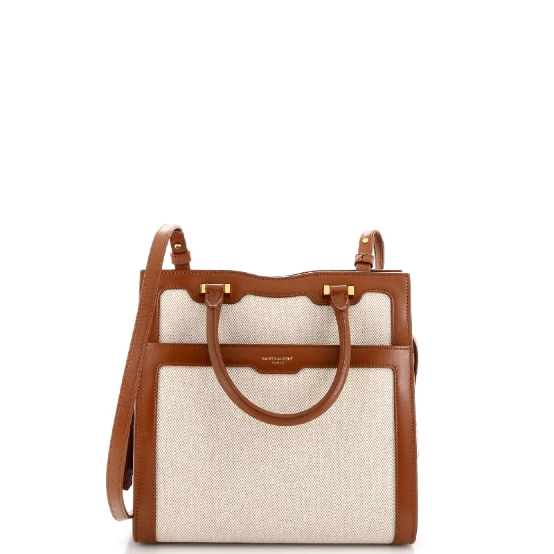 Monogrammed Tote Bag in Brown Leather with Personalized Initials for a Custom and Elegant TouchUptown Tote Canvas with Leather Small