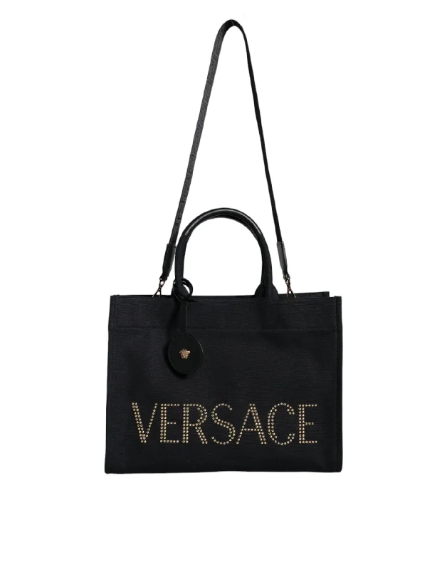 Patchwork Tote Bag in Denim with Vintage - Inspired Designs for a Retro AppealPatchwork Tote Bag in Denim with Vintage - Inspired Designs for a Retro AppealVersace  Top Handle Canvas Leather Logo Crossbody Tote Women's Bag