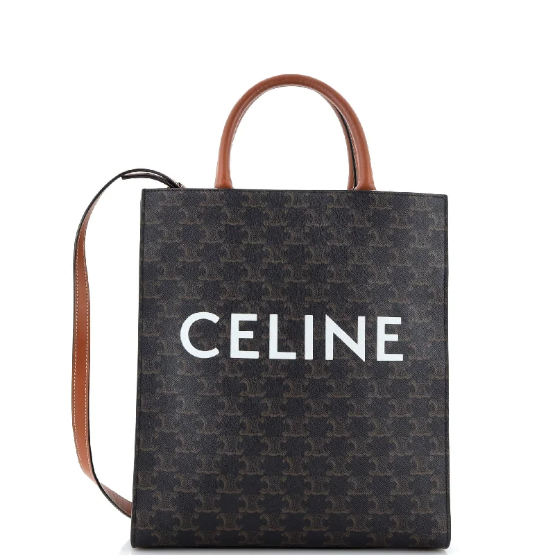Embroidered Tote Bag in Beige with Floral Motifs for a Boho - Chic VibeVertical Cabas Tote Triomphe Coated Canvas Small