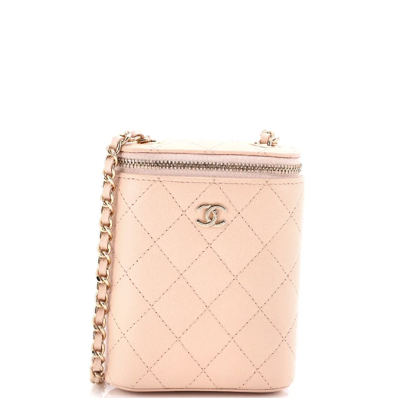 Vertical Classic Vanity Case with Chain Quilted Caviar Small
