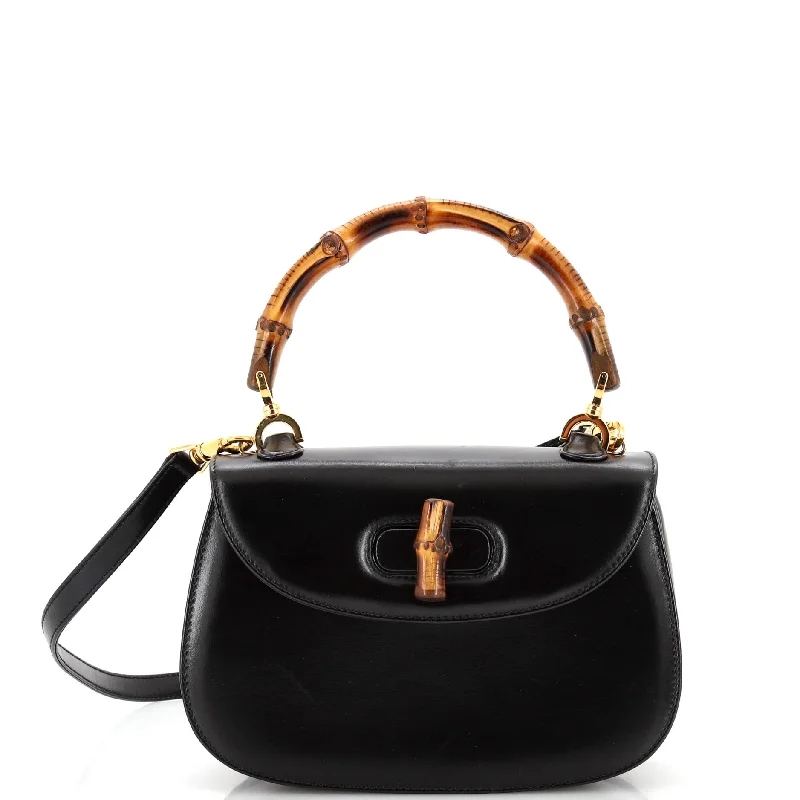 Vintage Convertible Bamboo Top Handle Bag Leather Small