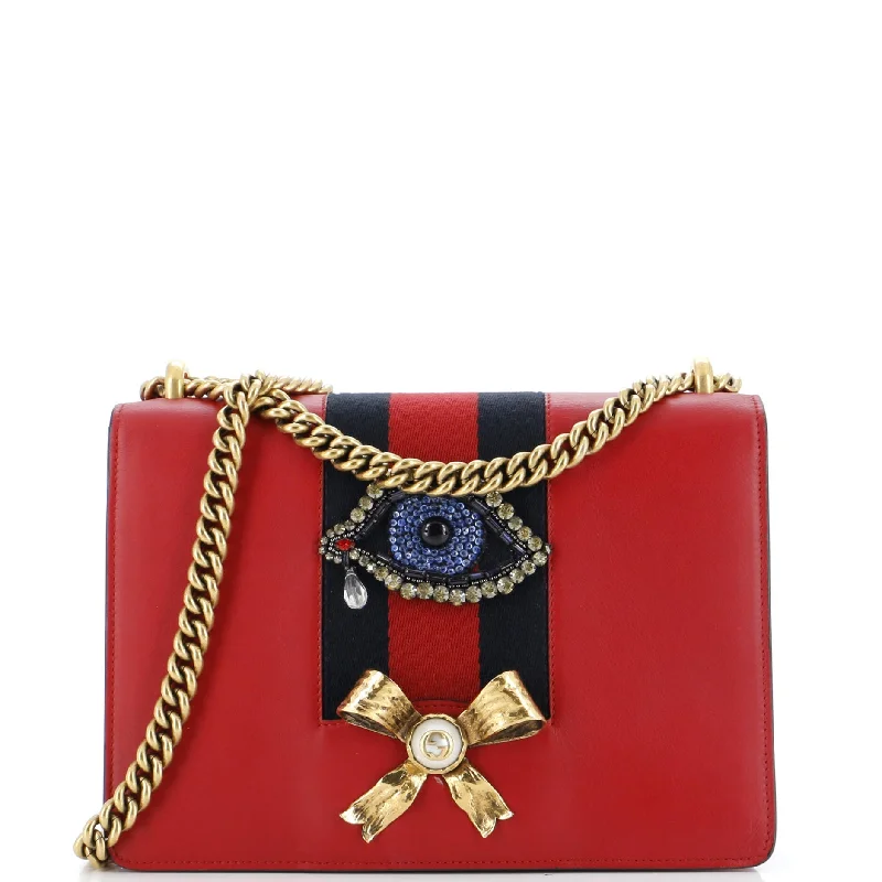 Vegan Leather Shoulder Bag in Gray for Ethical Fashion LoversWeb Peony Chain Shoulder Bag Embellished Leather Medium