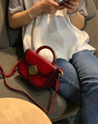 Shoulder Bag with Geometric Pattern in Multicolor for a Contemporary StyleWomen's Leather Small Red Satchel Handbag Shoulder Bag Fashion Small Red Leather Satchel Purse for Girls