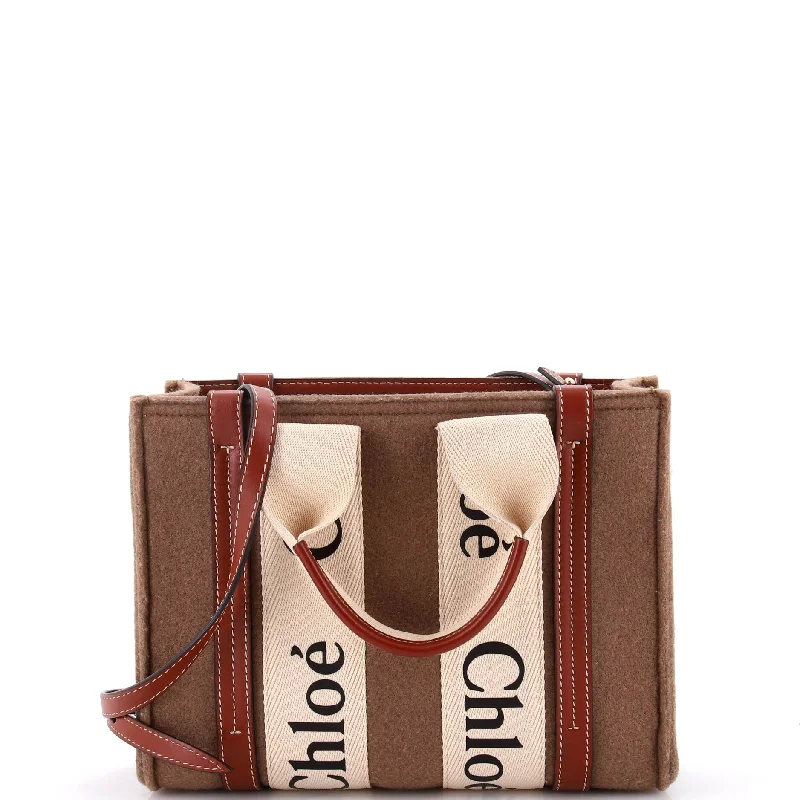 Monogrammed Tote Bag in Brown Leather with Personalized Initials for a Custom and Elegant TouchWoody Tote Recycled Felt with Leather and Canvas Small