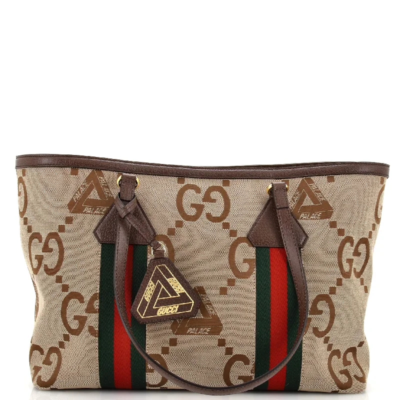 Embroidered Tote Bag in Beige with Floral Motifs for a Boho - Chic Vibex Palace Web Shopper Tote Jumbo GG Tri-Ferg Logo Canvas Medium