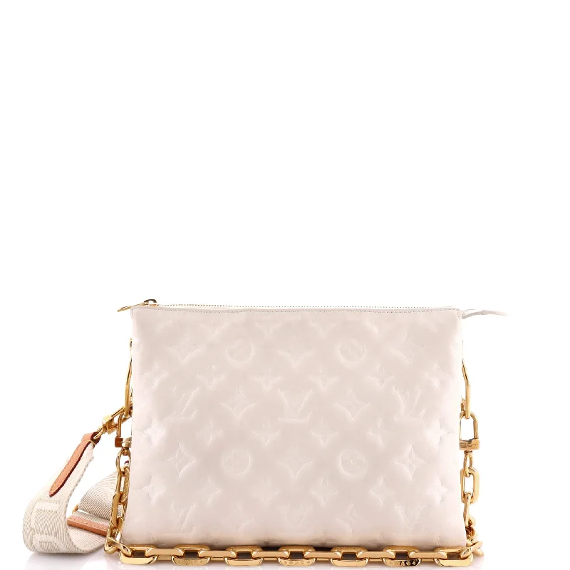 Women's Shoulder Bag with Faux Fur Strap in White for Winter StyleCrossbody Shoulder Bag in Black Leather with Gold Hardware for Night OutsCoussin Bag Monogram Embossed Lambskin PM Women's Shoulder Bag with Faux Fur Strap in White for Winter StyleCrossbody Shoulder Bag in Black Leather with Gold Hardware for Night OutsCoussin Bag Monogram Embossed Lambskin PM