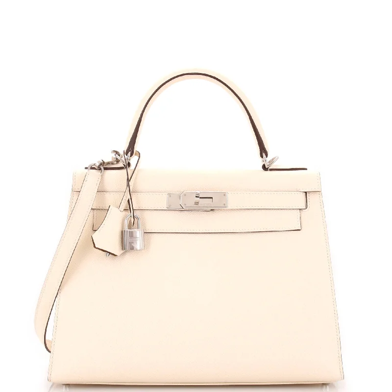 Shoulder Bag with Chain Strap in Silver for a Trendy AppearanceQuilted Shoulder Bag in Cream for a Classic and Elegant LookKelly Handbag Verso Epsom with Palladium Hardware 28 Shoulder Bag with Chain Strap in Silver for a Trendy AppearanceQuilted Shoulder Bag in Cream for a Classic and Elegant LookKelly Handbag Verso Epsom with Palladium Hardware 28